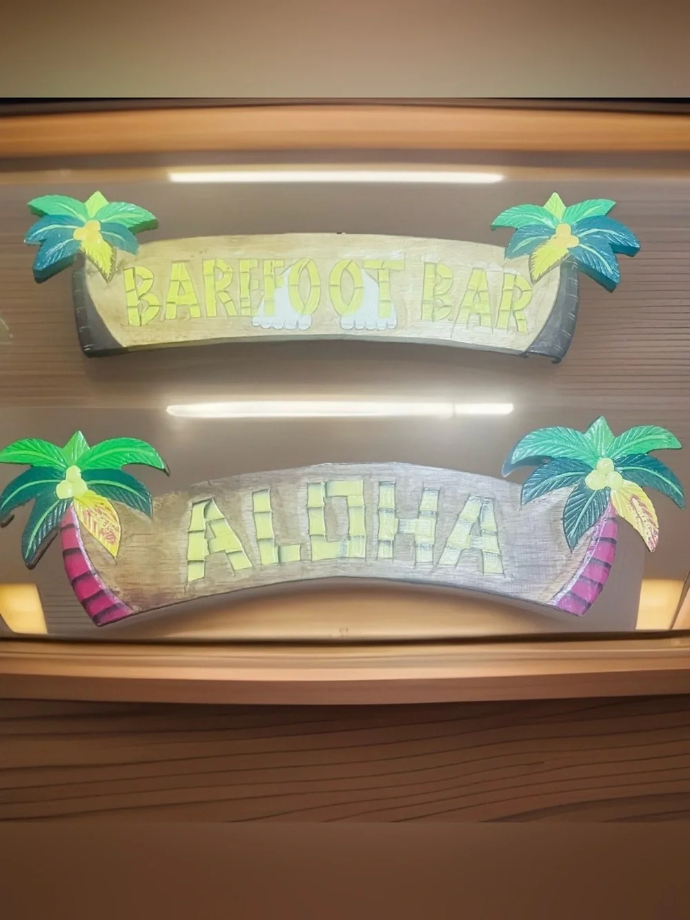 Aloha & Barefoot Bar Signs 22”L with Palm Trees - Welcome & Bar Sign